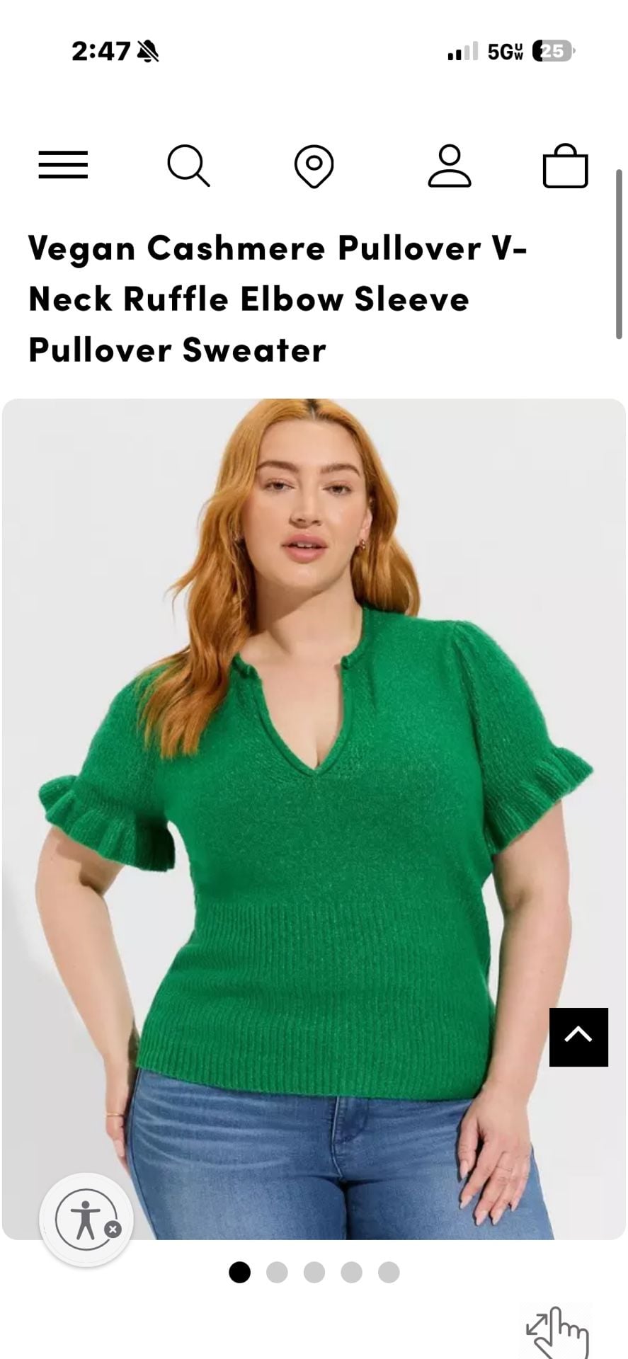 Torrid Green Puff Sleeve V-Neck Ribbed Hem Sweater Size 2 5