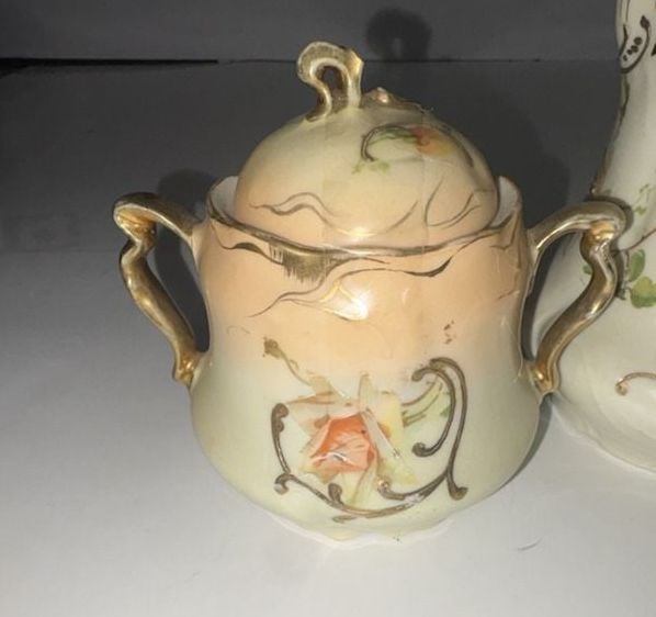 Vintage Hand-Painted Porcelain Chocolate Pot Creamer and Sugar Bowl Set 4