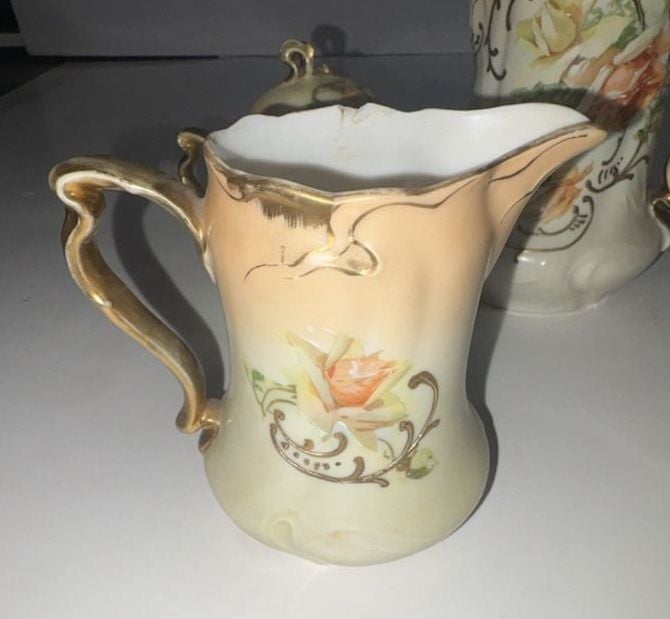 Vintage Hand-Painted Porcelain Chocolate Pot Creamer and Sugar Bowl Set 3