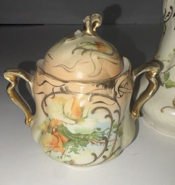 Vintage Hand-Painted Porcelain Chocolate Pot Creamer and Sugar Bowl Set 5