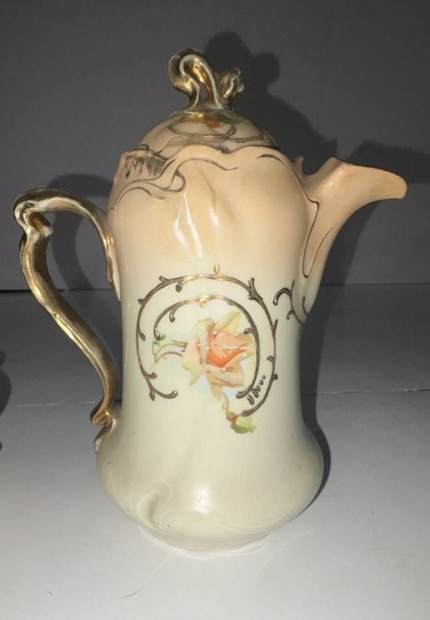 Vintage Hand-Painted Porcelain Chocolate Pot Creamer and Sugar Bowl Set 7