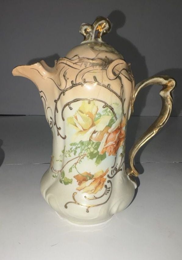 Vintage Hand-Painted Porcelain Chocolate Pot Creamer and Sugar Bowl Set 6