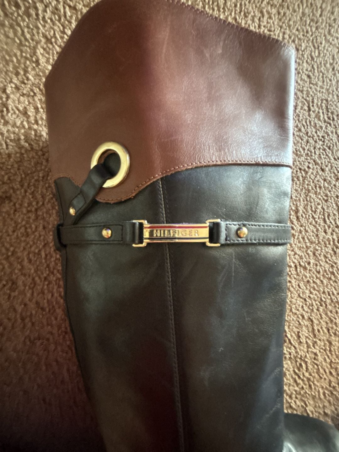 Tommy Hilfiger Women's Delphy Leather Two-Tone Riding Boots Black Tan Size 7M 3
