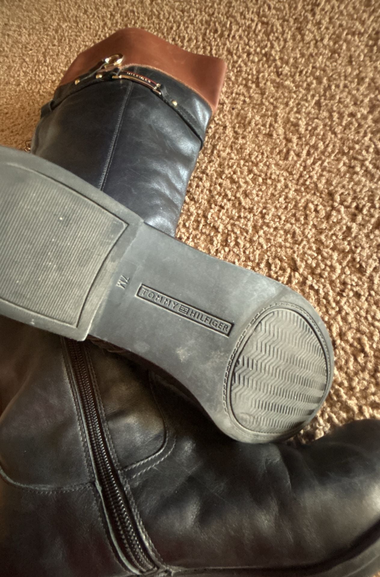 Tommy Hilfiger Women's Delphy Leather Two-Tone Riding Boots Black Tan Size 7M 4
