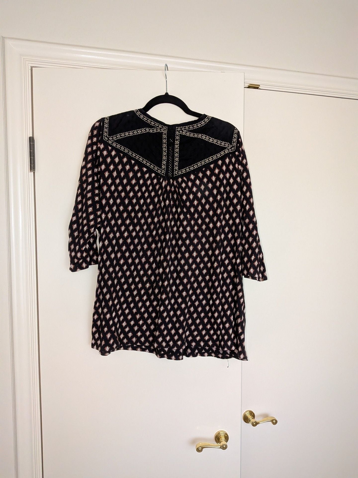 Lucky Brand Embroidered V-Neck Geometric Print Popover Tunic Top Size 2X 3