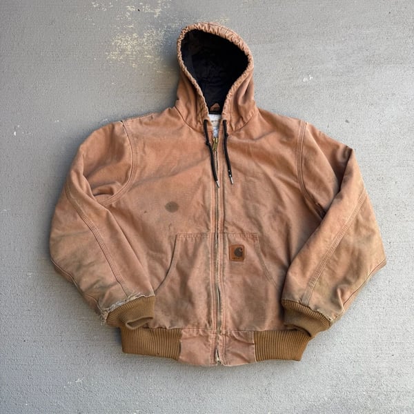 Carhartt J130 Quilted Flannel Lined Duck Active Jacket Medium Regular Brown Distressed