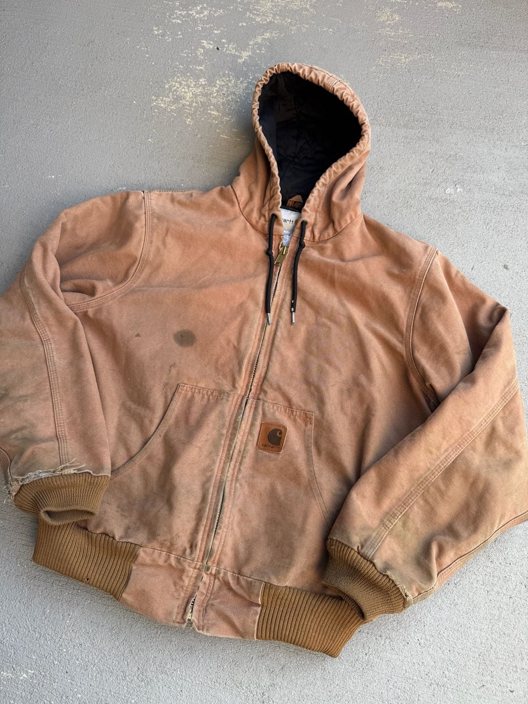 Carhartt J130 Quilted Flannel Lined Duck Active Jacket Medium Regular Brown Distressed 3