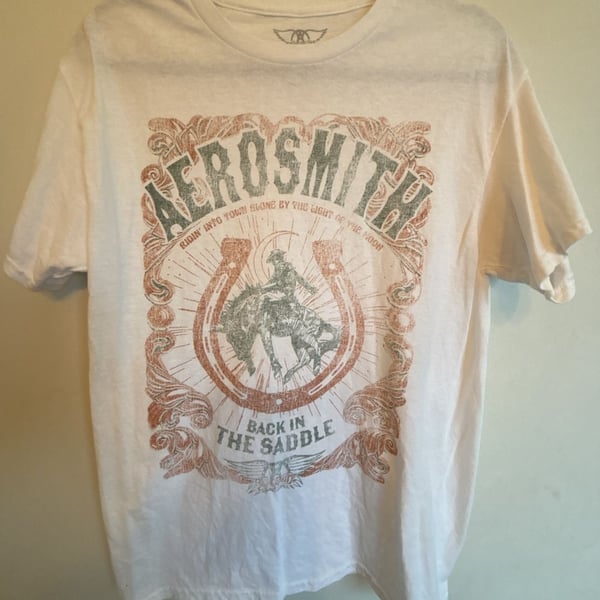 Aerosmith Back In The Saddle Graphic T-Shirt White Size L Goodie Two Sleeves