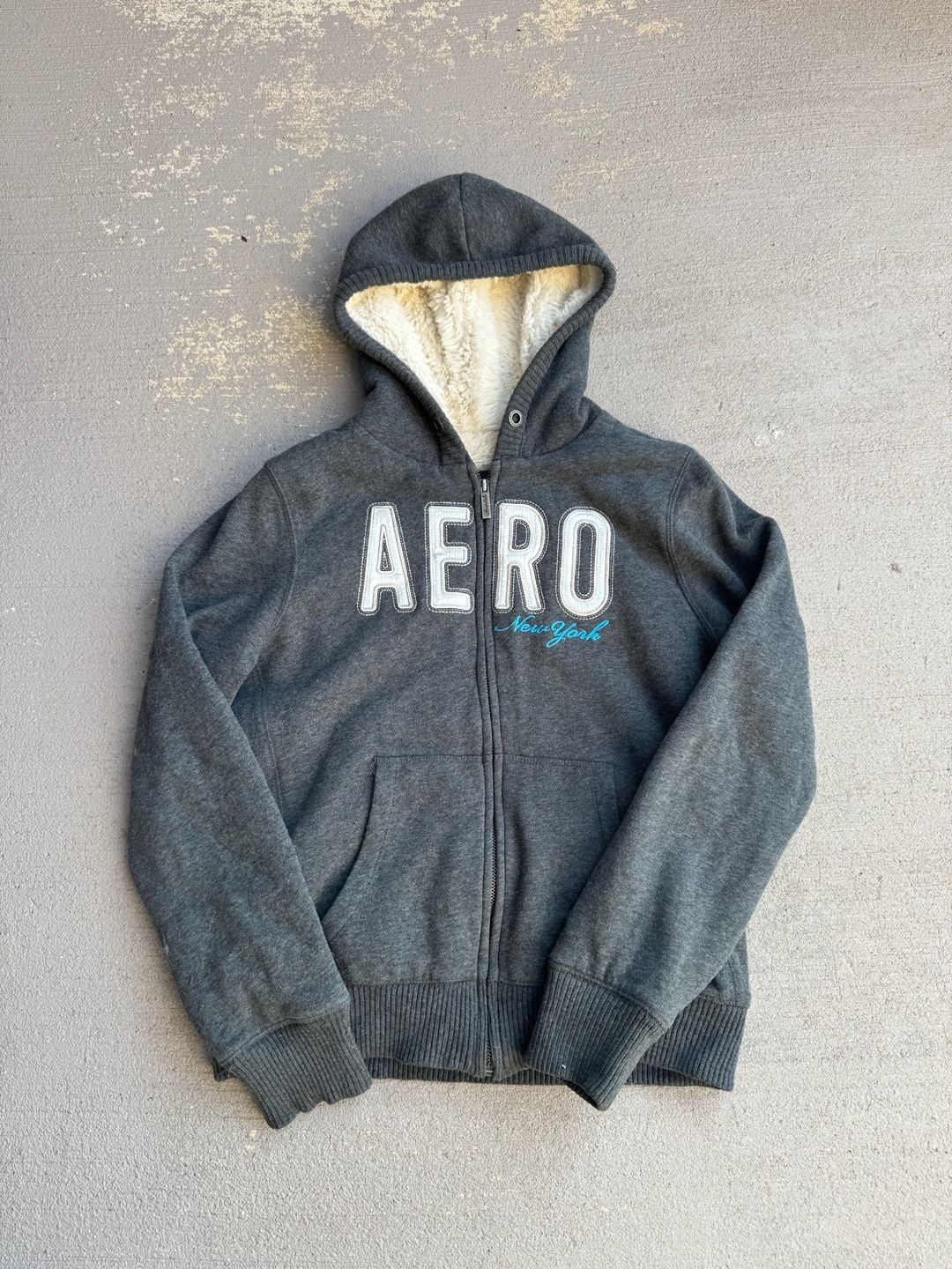 Aeropostale Vintage Y2K Gray Sherpa Lined Full Zip Up Hoodie Size L 2