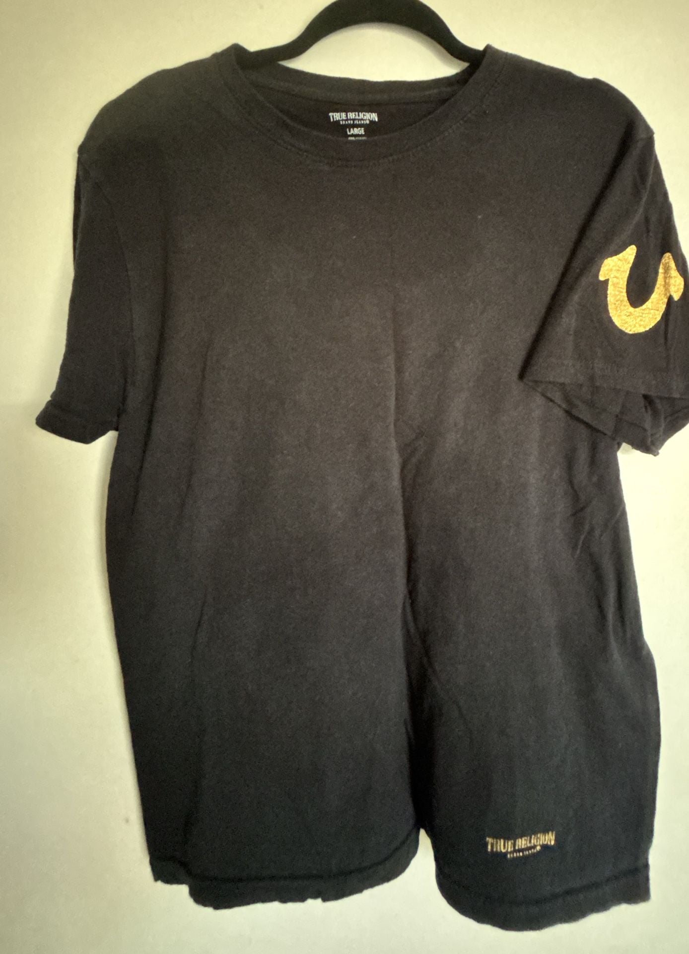 True Religion Black with Gold Foil Logo Soft Cotton T-Shirt Size Large 2