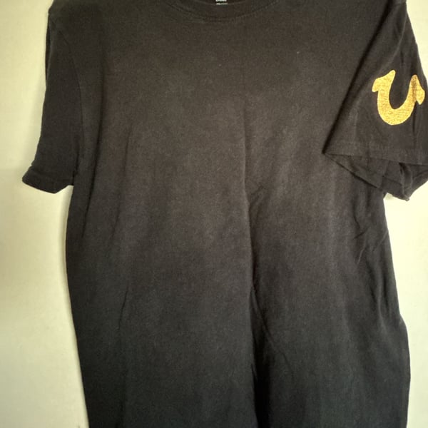 True Religion Black with Gold Foil Logo Soft Cotton T-Shirt Size Large