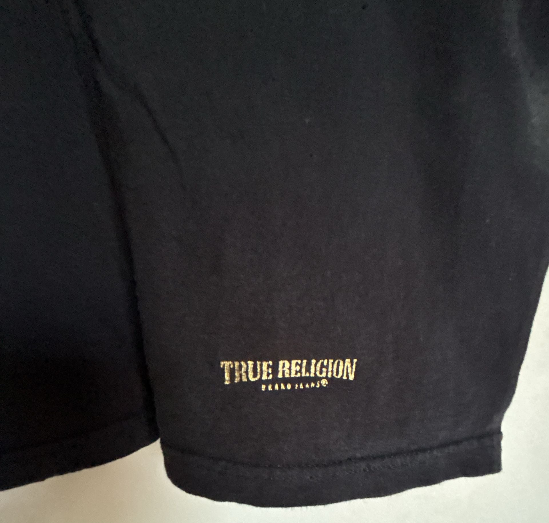 True Religion Black with Gold Foil Logo Soft Cotton T-Shirt Size Large 3