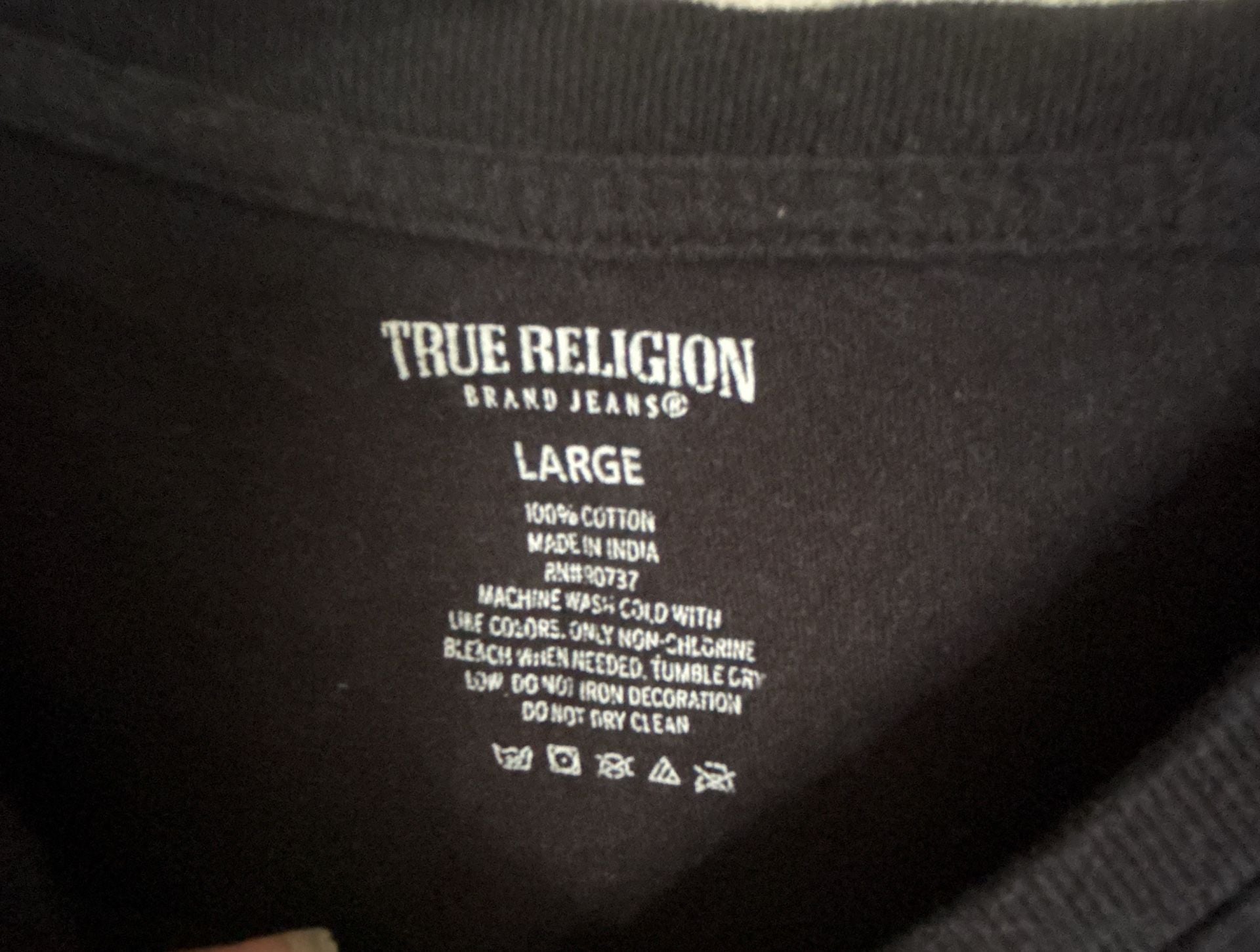 True Religion Black with Gold Foil Logo Soft Cotton T-Shirt Size Large 4