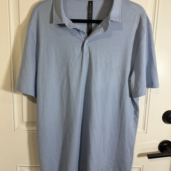 Lululemon Men's Metal Vent Tech Polo Shirt XL Blue Striped Short Sleeve Golf