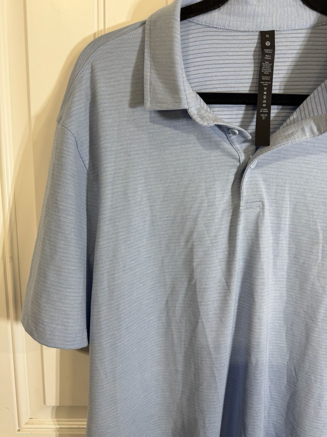 Lululemon Men's Metal Vent Tech Polo Shirt XL Blue Striped Short Sleeve Golf 5