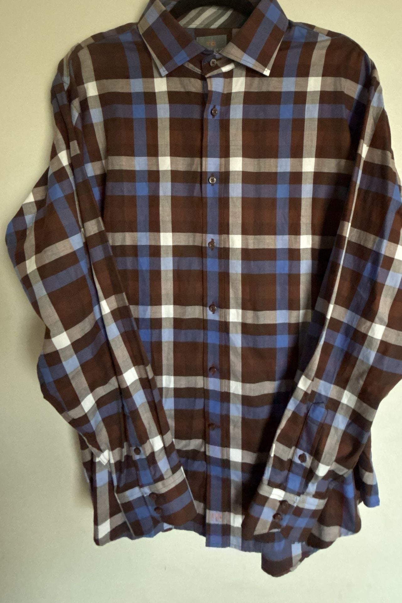 Thomas Dean Men's Long Sleeve Button Down Plaid Sport Shirt XL 2