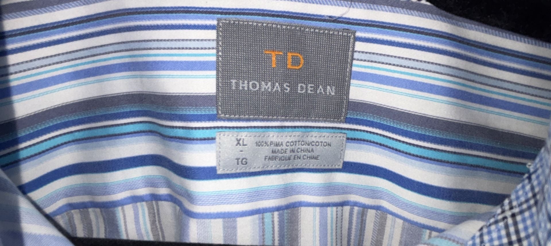 Thomas Dean Men's Blue White Stripe 100% Pima Cotton Long Sleeve Dress Shirt XL 3