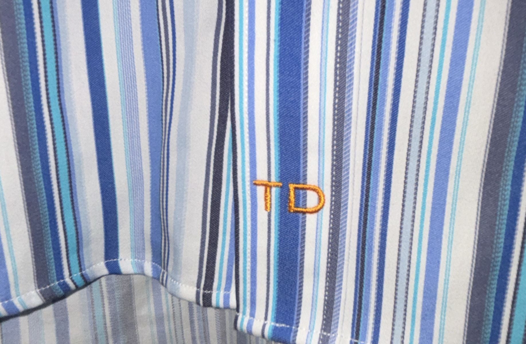 Thomas Dean Men's Blue White Stripe 100% Pima Cotton Long Sleeve Dress Shirt XL 2