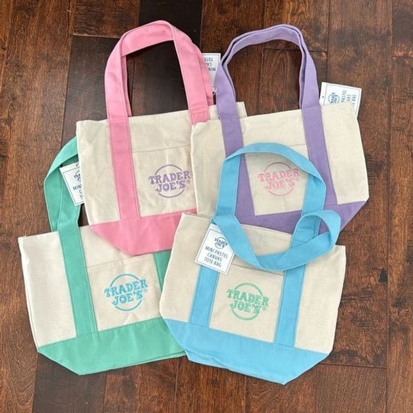 Trader Joe's Mini Pastel Canvas Tote Bag Set of 4