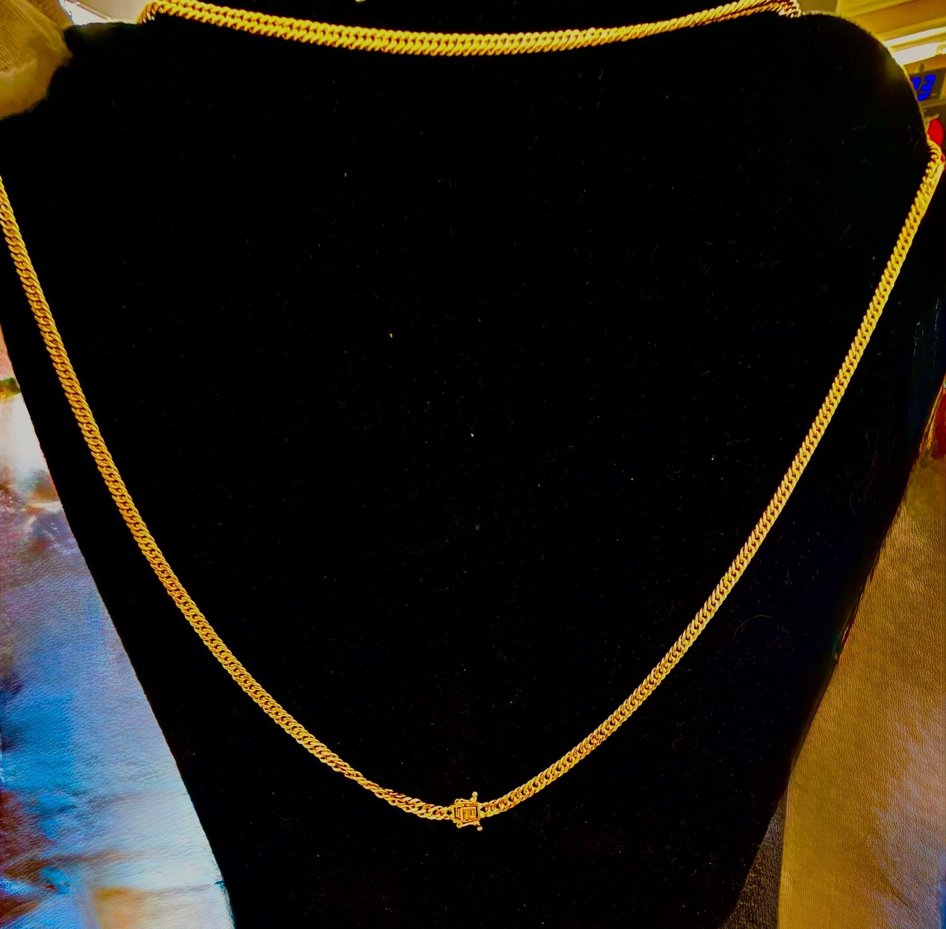 18K Yellow Gold Japan Style Link Chain Necklace with Box Double Clasp 3