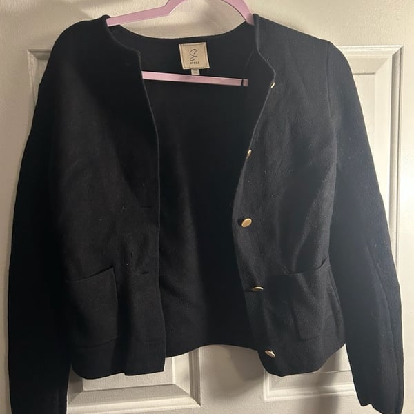 Sioni Black Crew Neck Button Up Cardigan Sweater with Patch Pockets Size XS