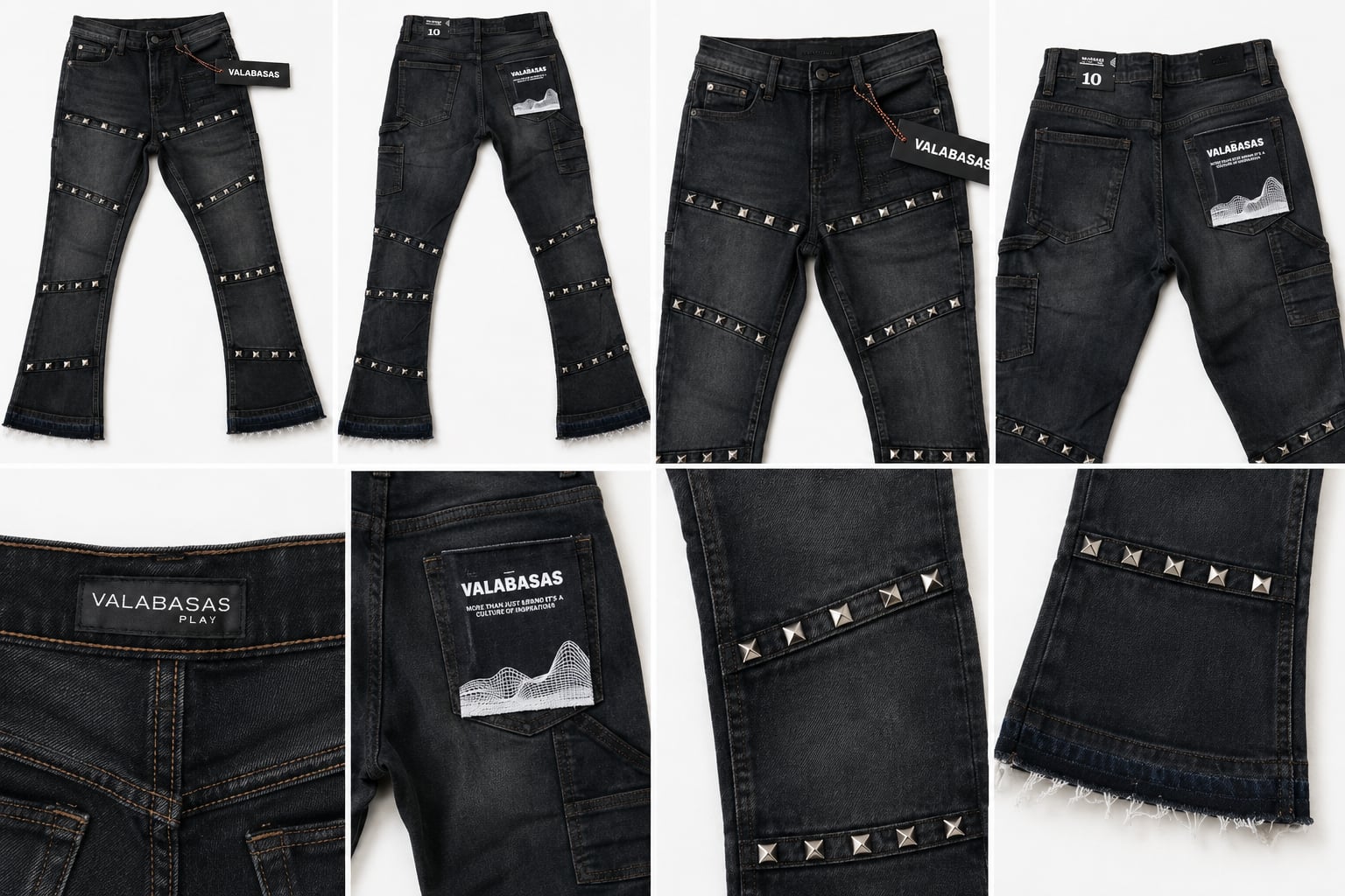 Valabasas Play Black Washed Studded Cargo Jeans Denim Pants 2