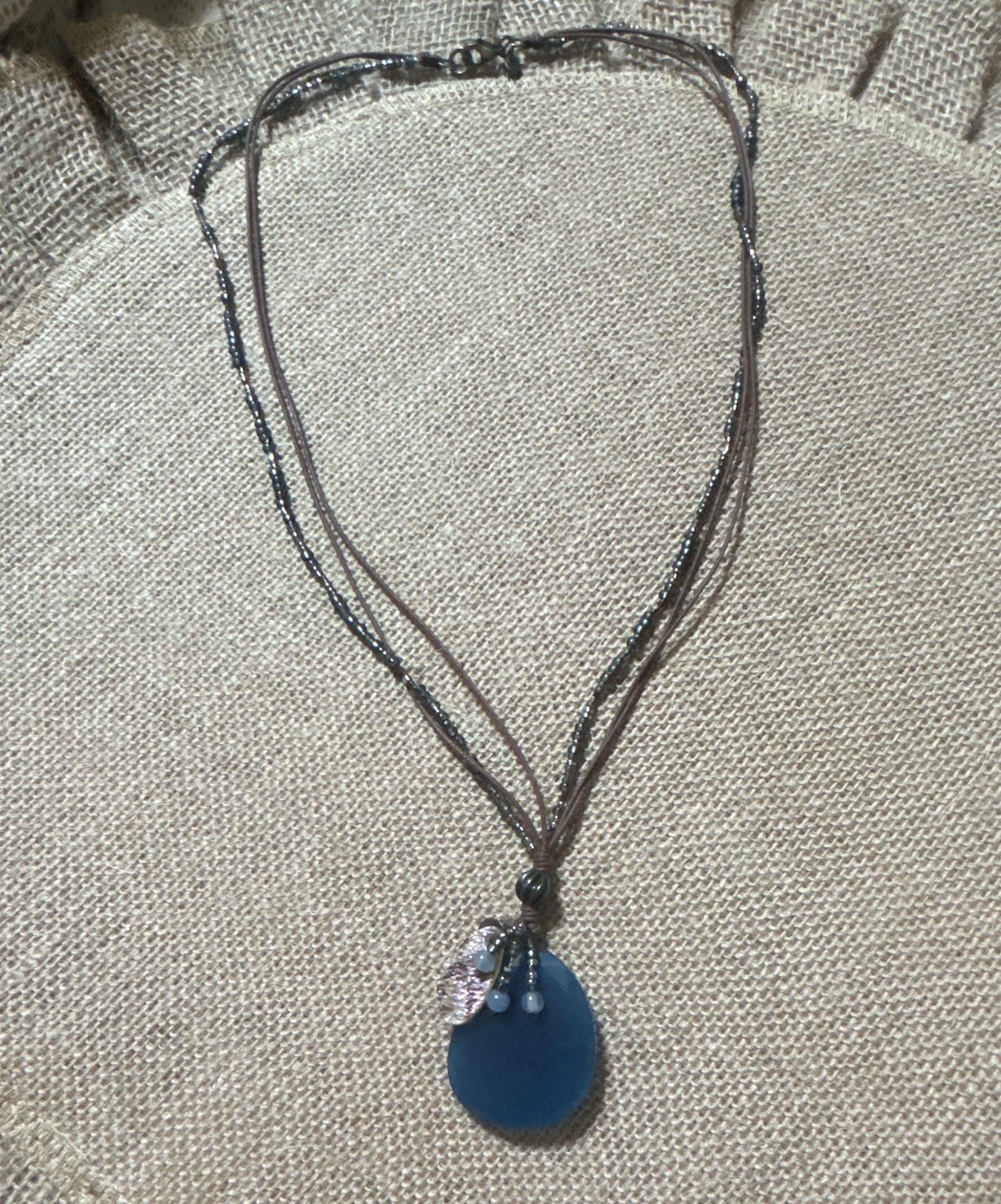 Silpada Indigo Mood Sterling Silver Blue Quartzite Shell Glass N2227 Necklace 3
