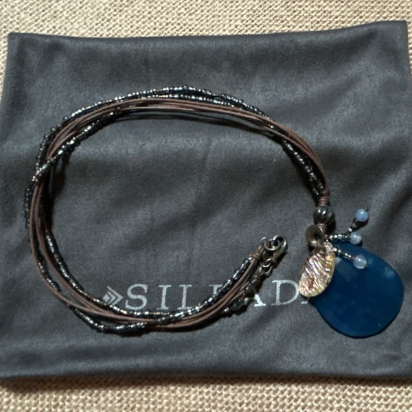 Silpada Indigo Mood Sterling Silver Blue Quartzite Shell Glass N2227 Necklace