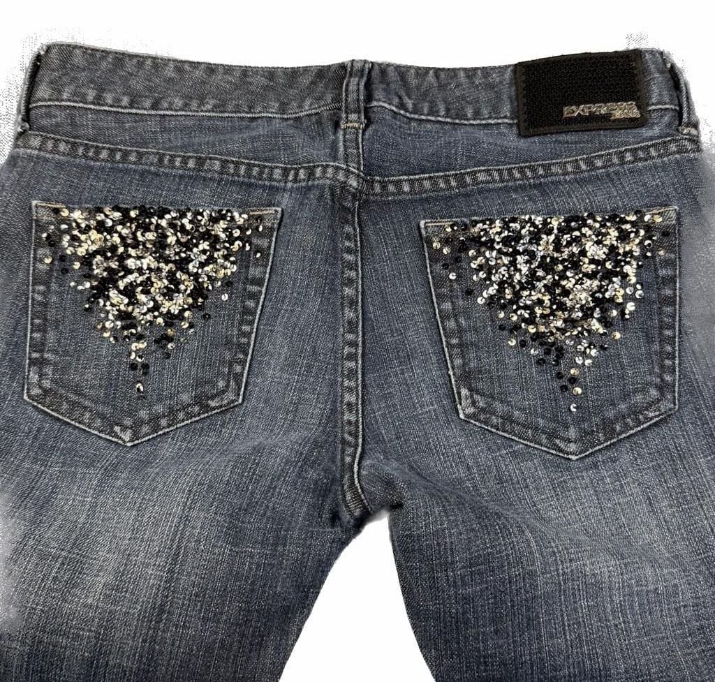 Vintage 2008 Express Low rise Jeans Size 6 Y2K McBling Embellished Dark Wash 2