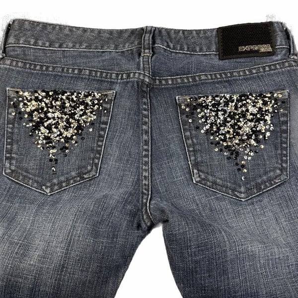 Vintage 2008 Express Low rise Jeans Size 6 Y2K McBling Embellished Dark Wash