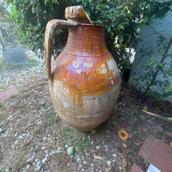 Antique Italian Glazed Terracotta Olive Oil Jar Amphora with Handle