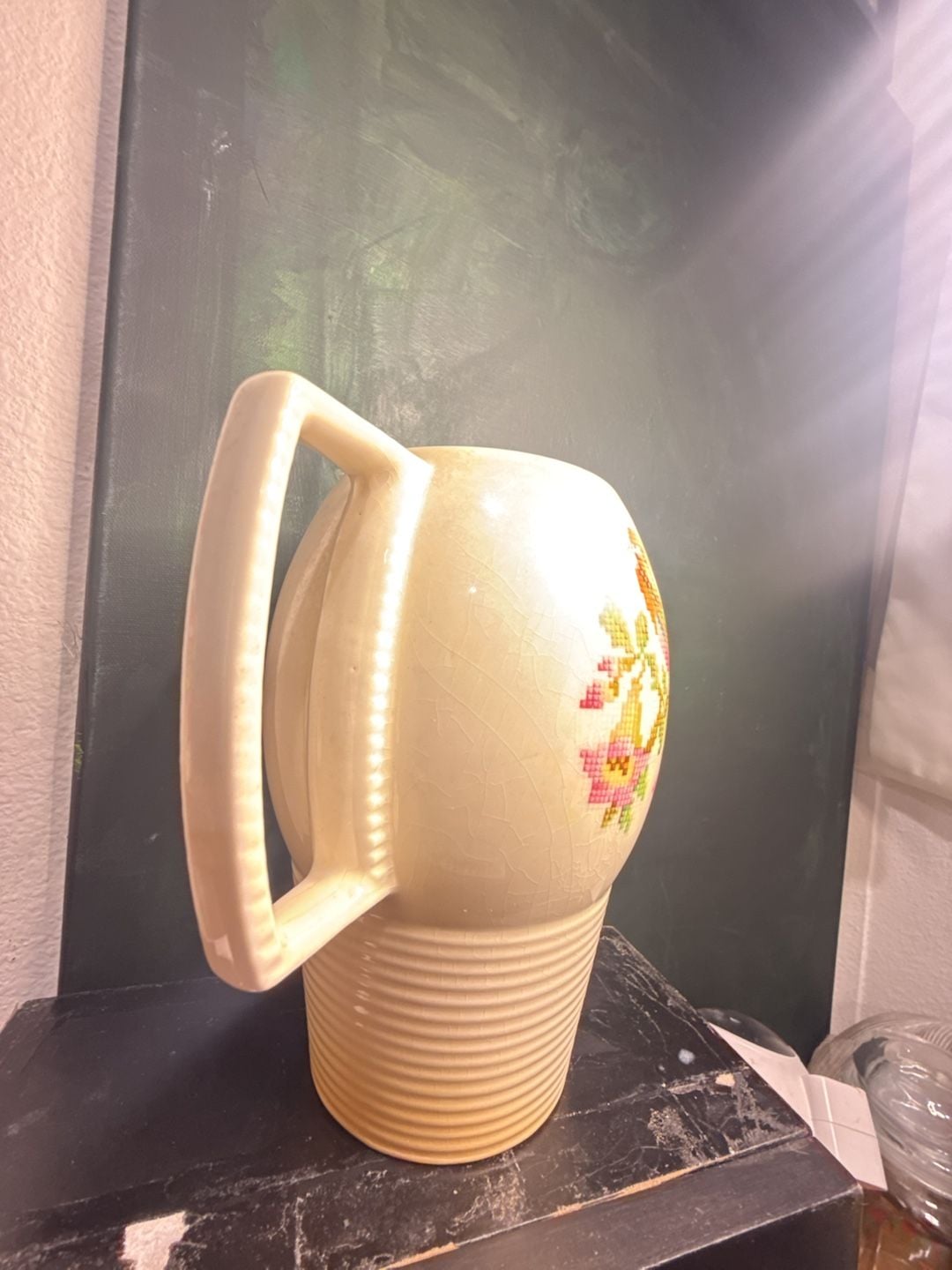 Vintage Leigh Ware Art Deco Cross-Stitch Bird Pitcher 7