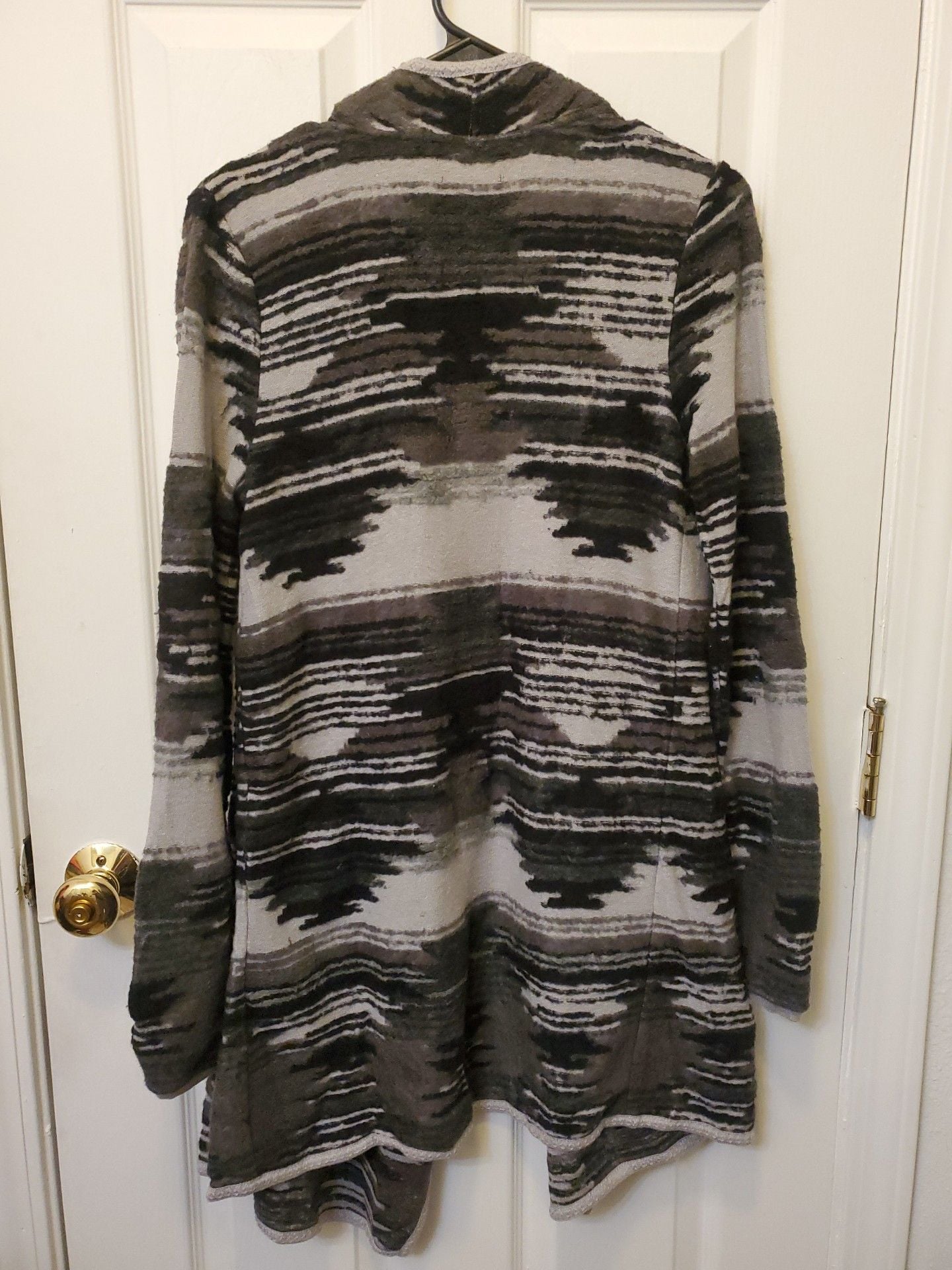 NWT Lucky Brand Aztec Drape Open Front Cardigan Sweater Small Black Gray Boho Southwestern 8