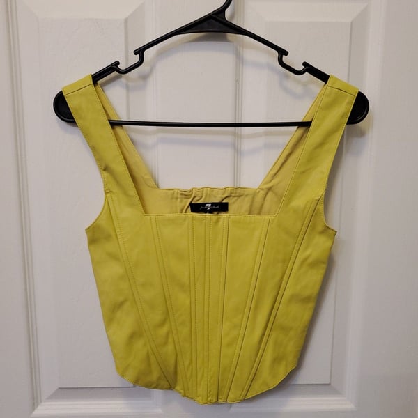 7 For All Mankind Lime Yellow Faux Leather Corset Top Structured Size S