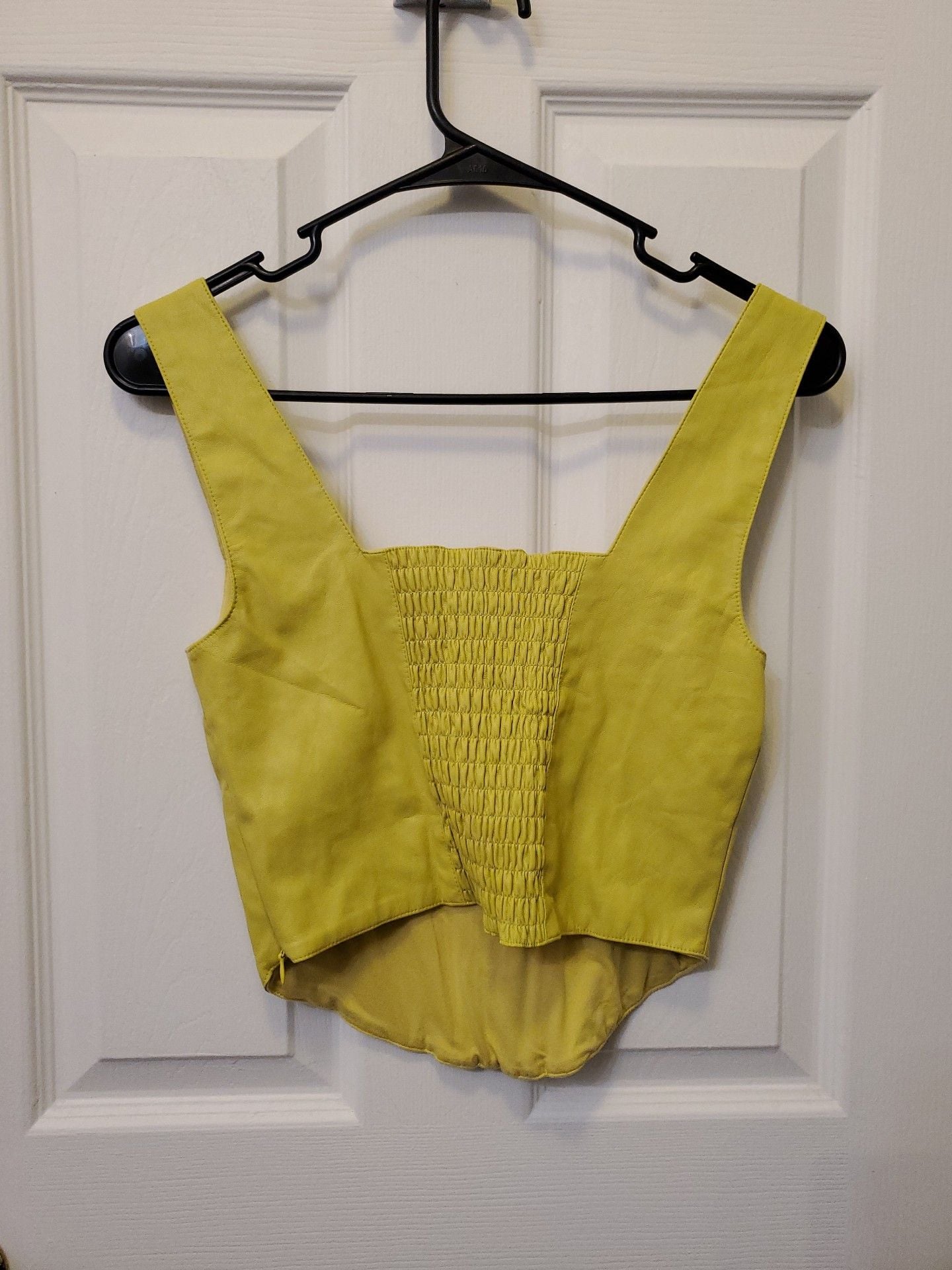 7 For All Mankind Lime Yellow Faux Leather Corset Top Structured Size S 5