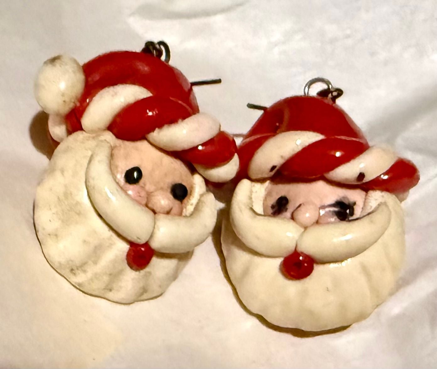 Vintage Handmade Polymer Clay Santa Claus Christmas Dangle Earrings 2