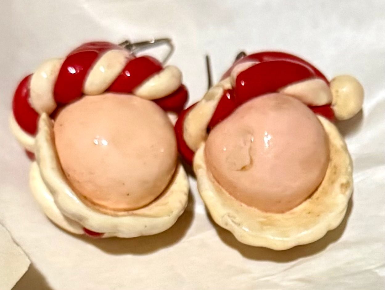 Vintage Handmade Polymer Clay Santa Claus Christmas Dangle Earrings 3