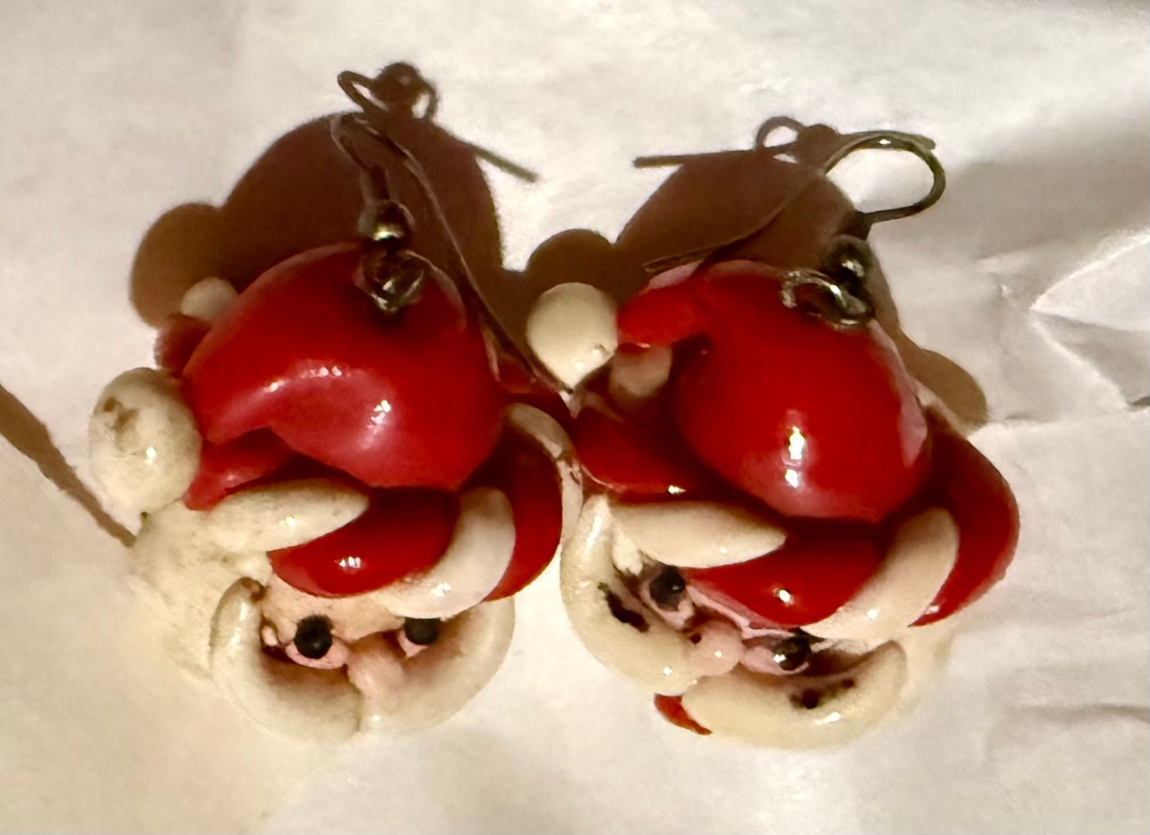 Vintage Handmade Polymer Clay Santa Claus Christmas Dangle Earrings 4