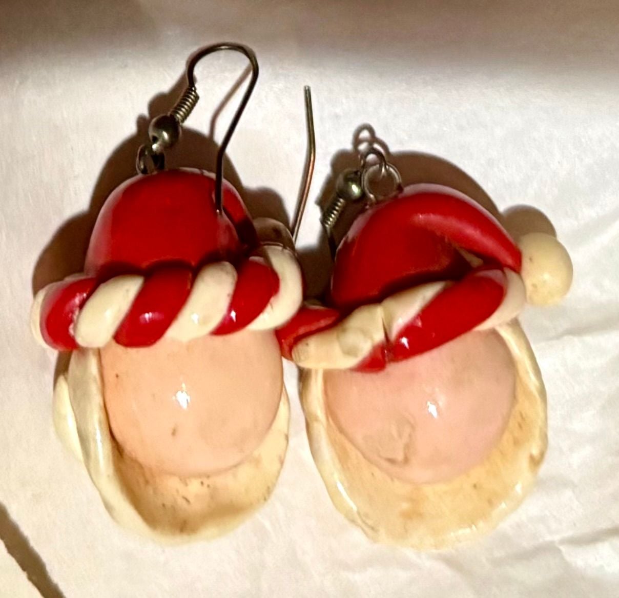 Vintage Handmade Polymer Clay Santa Claus Christmas Dangle Earrings 5
