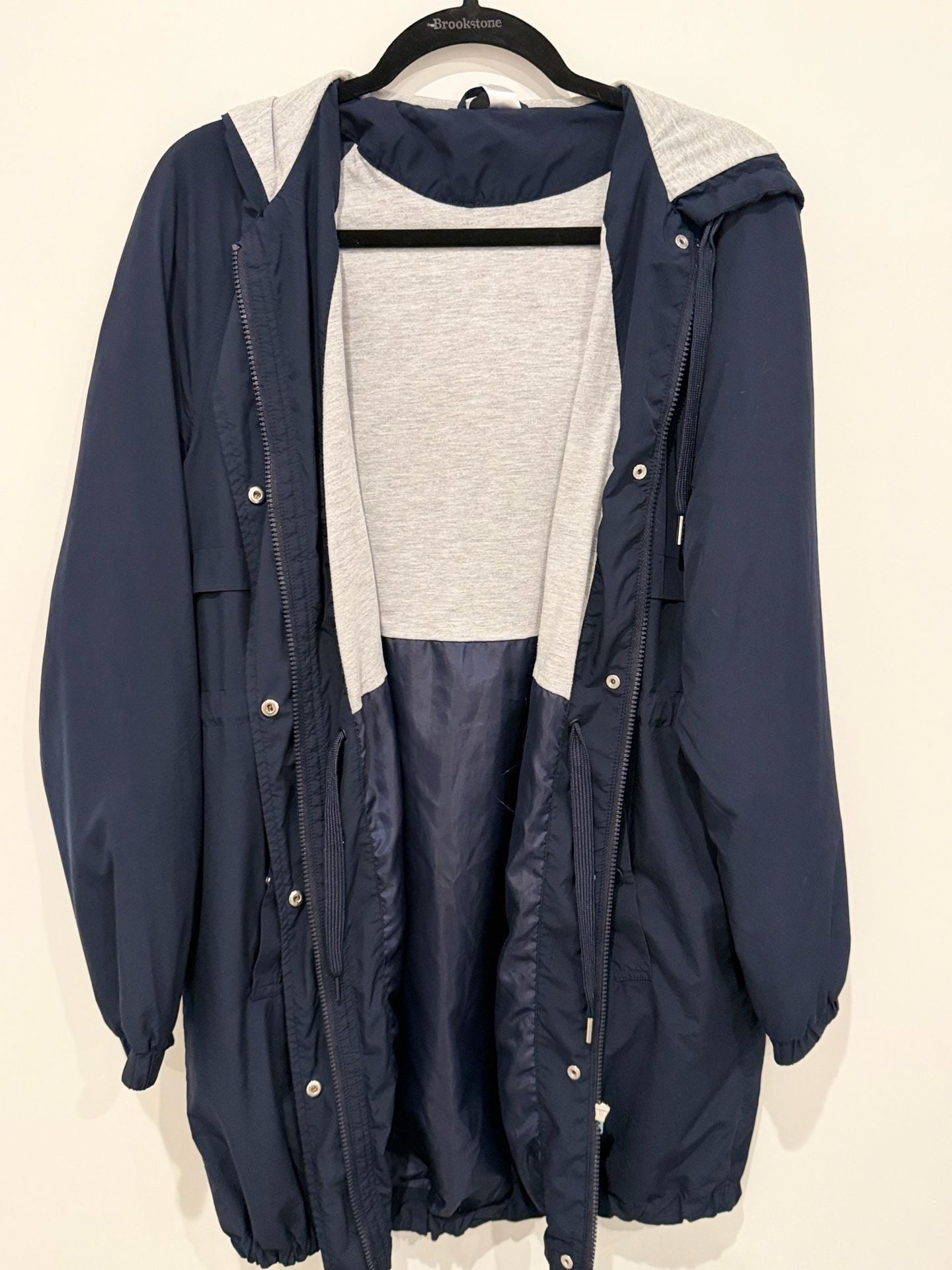 Divided H&M Navy Blue Hooded Anorak Rain Jacket with Gray Sweatshirt Lining Size 14 3