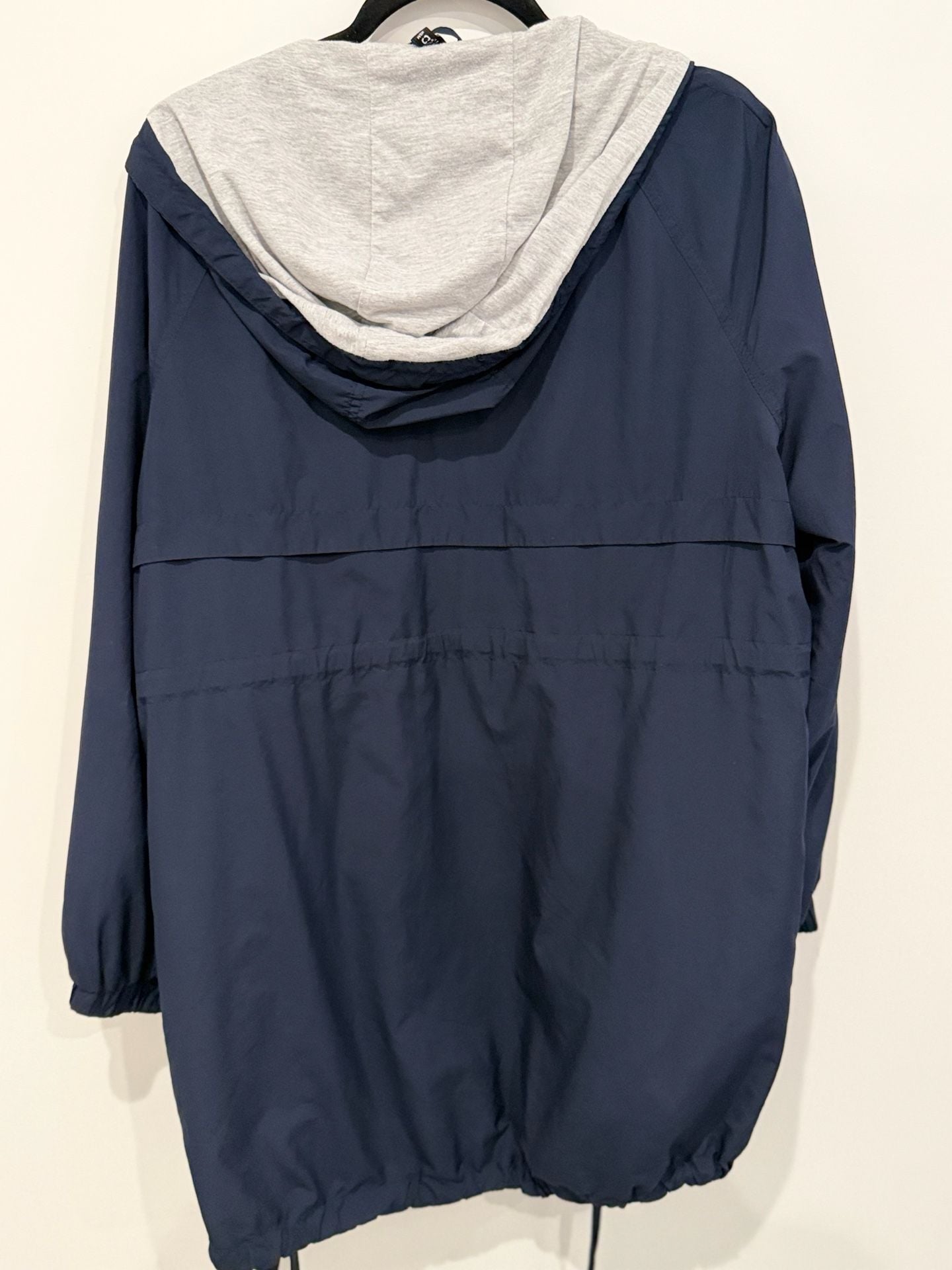 Divided H&M Navy Blue Hooded Anorak Rain Jacket with Gray Sweatshirt Lining Size 14 4