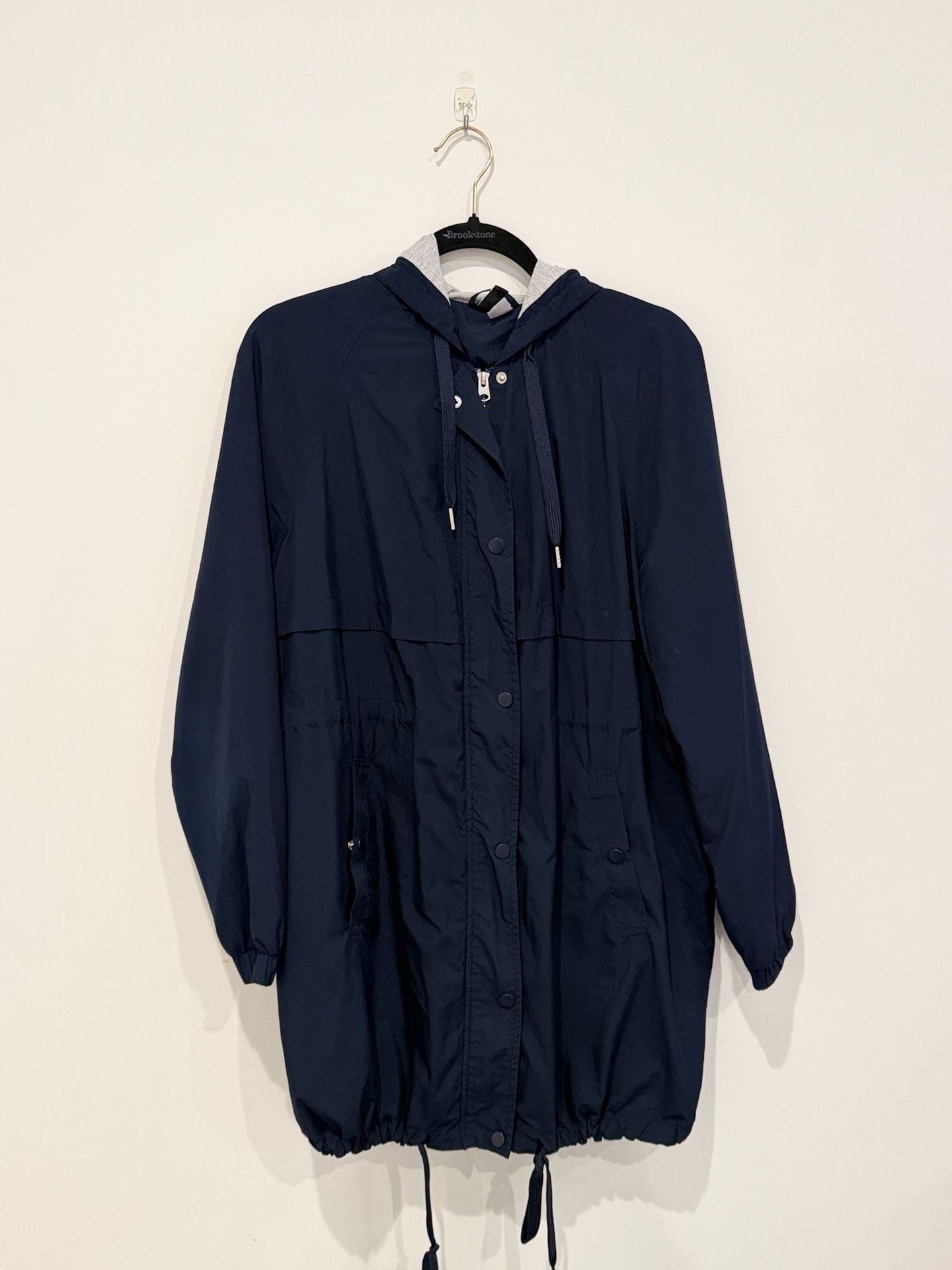 Divided H&M Navy Blue Hooded Anorak Rain Jacket with Gray Sweatshirt Lining Size 14 2