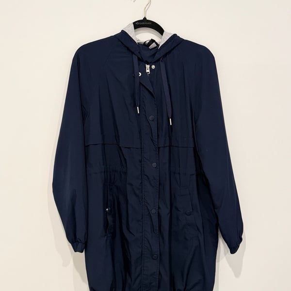 Divided H&M Navy Blue Hooded Anorak Rain Jacket with Gray Sweatshirt Lining Size 14