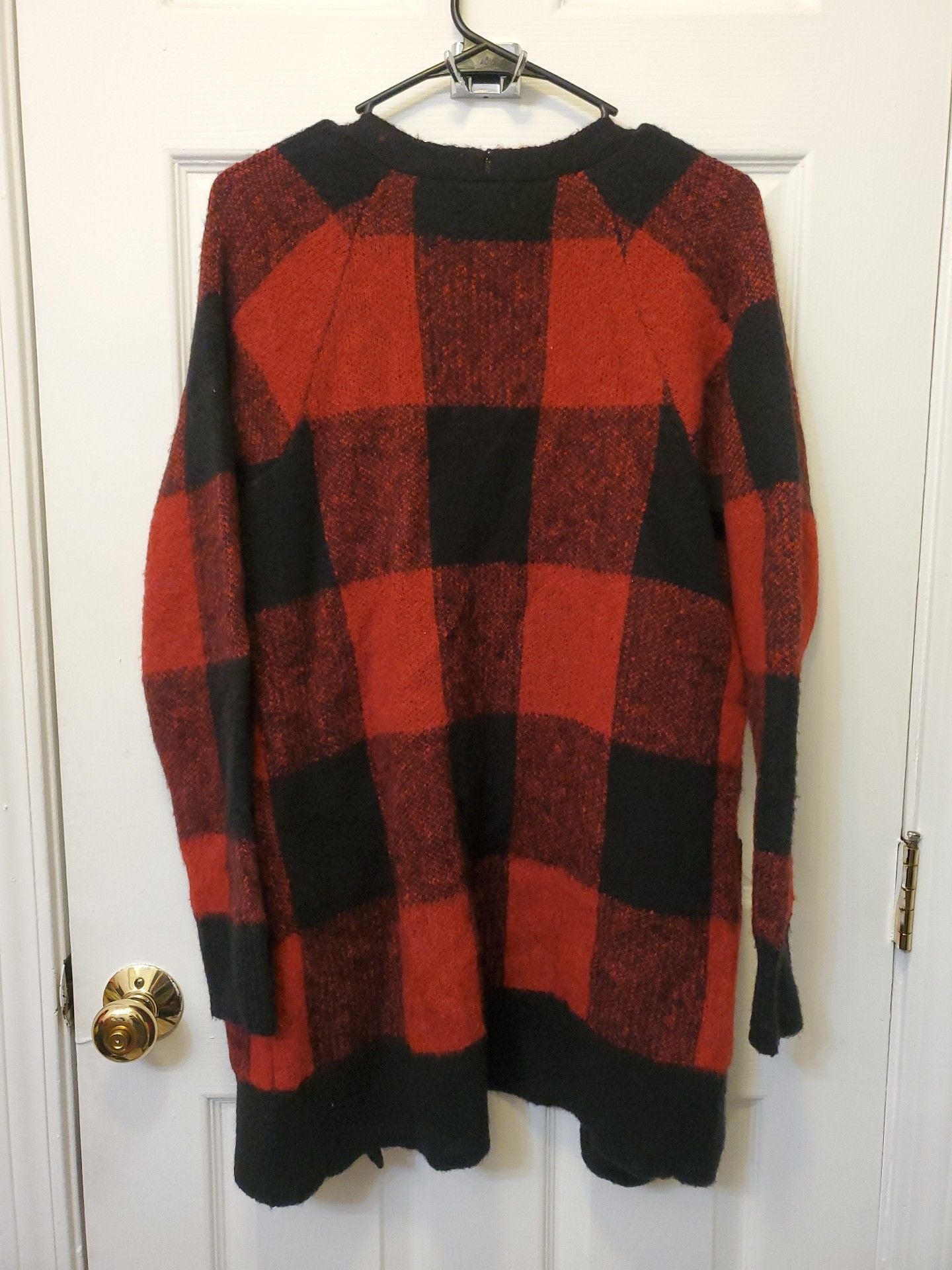 NWT Lucky Brand Buffalo Plaid Cardigan Sweater Red Black Wool Blend S 7