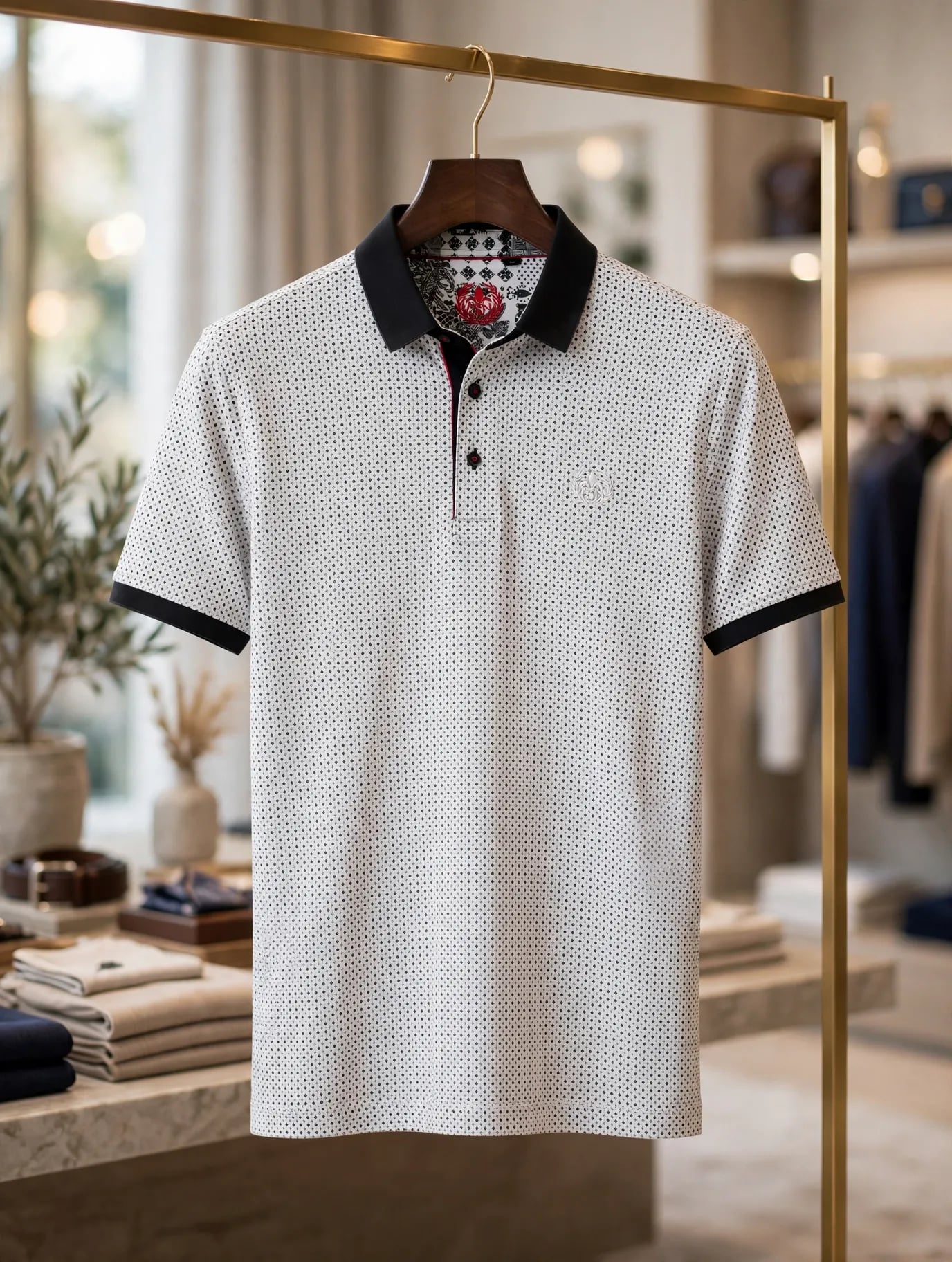 Au Noir Polo Lindell Black Men's Mini Geo Print Short Sleeve Polo Shirt 3