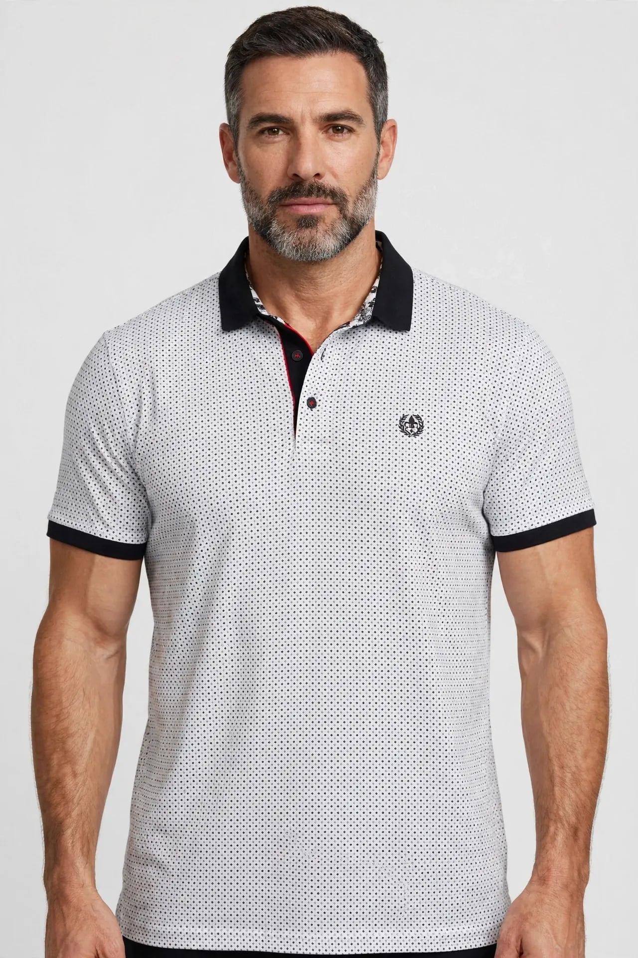 Au Noir Polo Lindell Black Men's Mini Geo Print Short Sleeve Polo Shirt 6