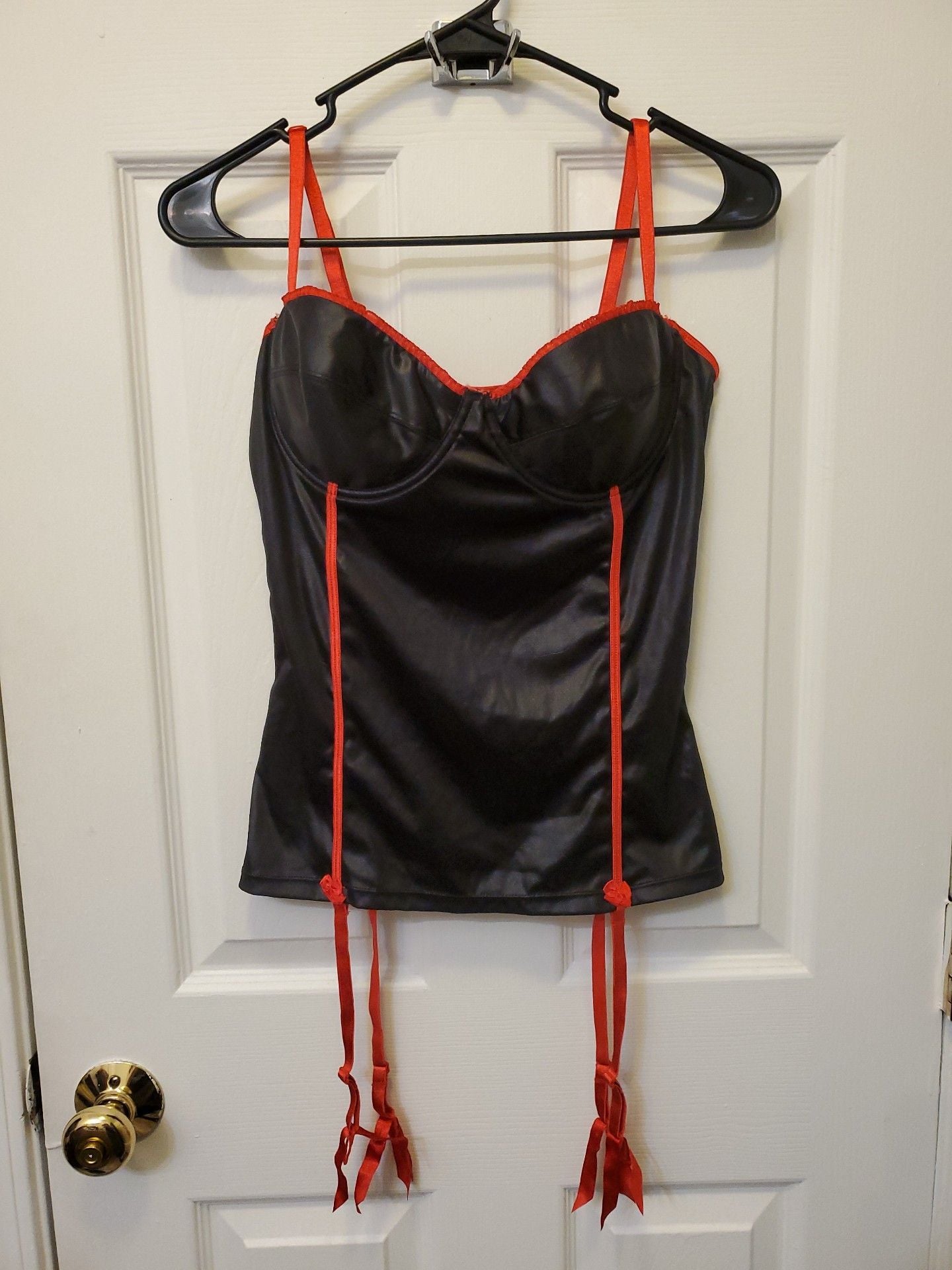 RARE Vintage Y2K Morbid Threads Black & Red Satin Bustier Corset Top 36D 2
