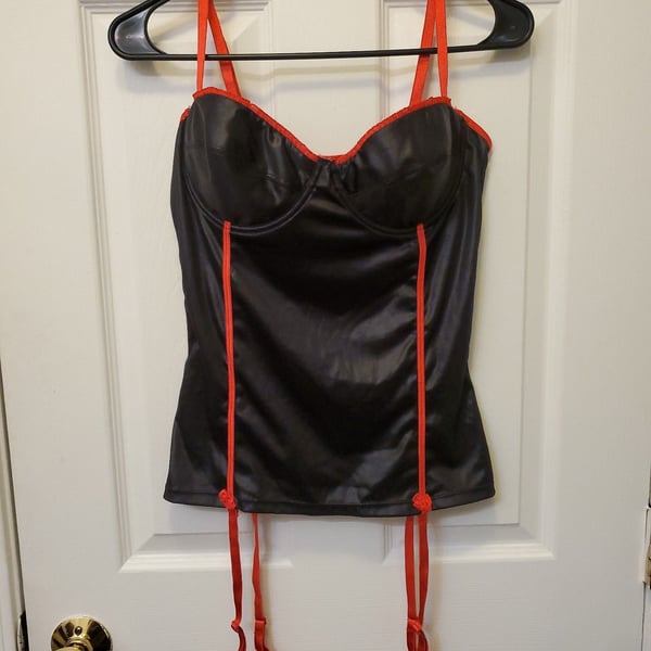 RARE Vintage Y2K Morbid Threads Black & Red Satin Bustier Corset Top 36D