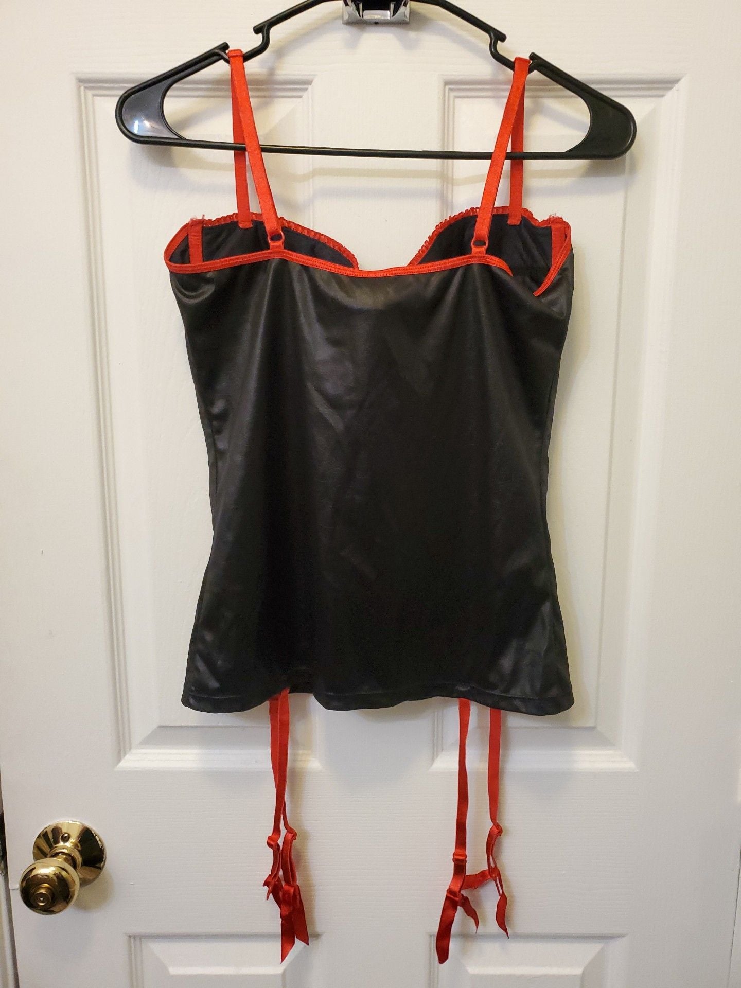 RARE Vintage Y2K Morbid Threads Black & Red Satin Bustier Corset Top 36D 5