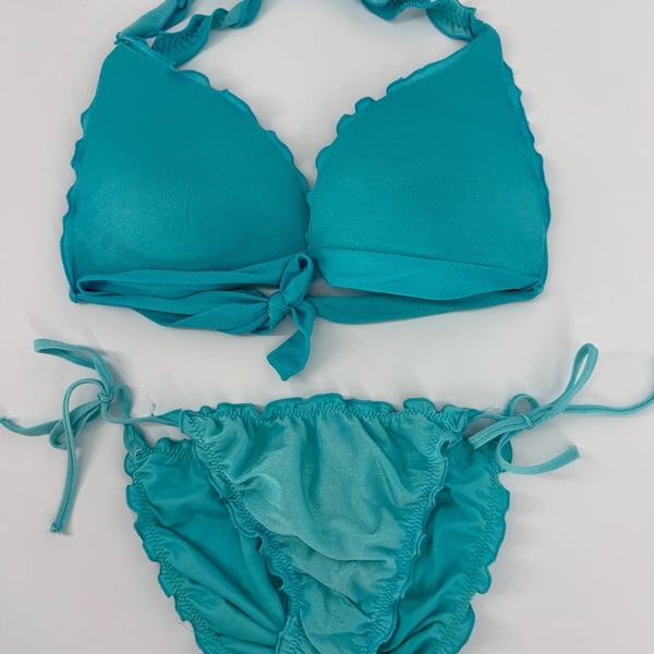 Calzedonia Cobey Turquoise Ruffled Halter Bikini Set Swimsuit